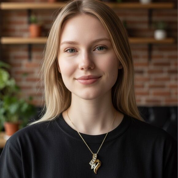 WOMEN’S GOLD-TONE PENDANT NECKLACE – CRYSTAL ACCENTS & MARQUISE STONE - Picture 3 of 17